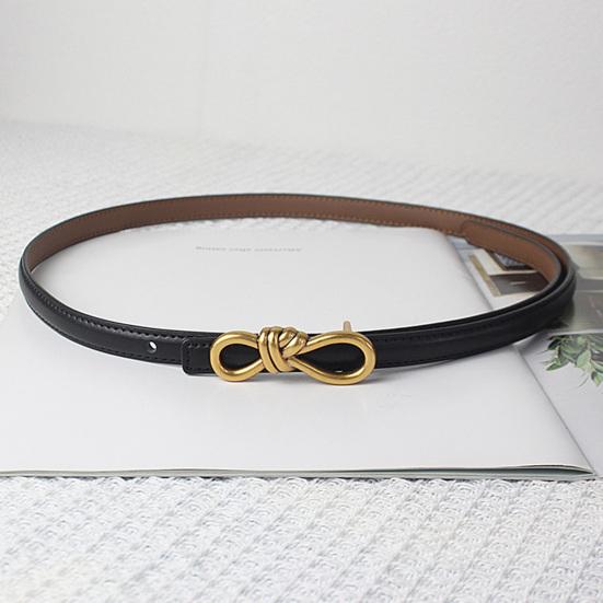 Imitation Leather Dress Belt Snap-On Bow-Shaped Buttons Multi Holes Adjustable Length Thin Waistband