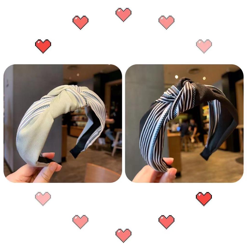 Striped yellow headband for women, versatile for outdoor face washing, simple Korean style headband, wide edge pressed hairpin, retro style