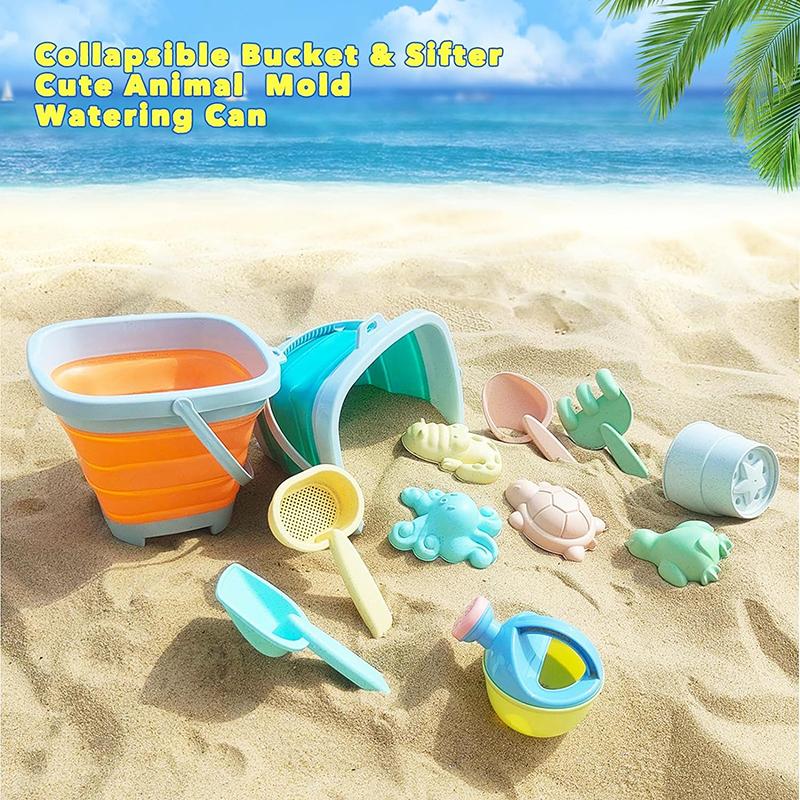 11pcs Beach Sand Toy Set With Big Mesh Bag & Sand Mold and Shovels Set Youngsters Splash Toys Outdoor Pool Play Holiday Gift