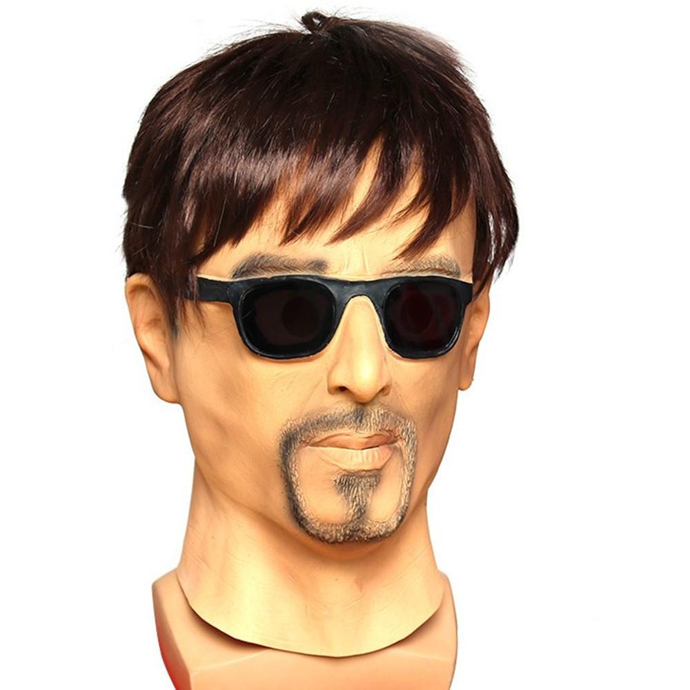 Cartoon Inspired Latex Mask For Men With Sunglasses And Hairy Beard Design
