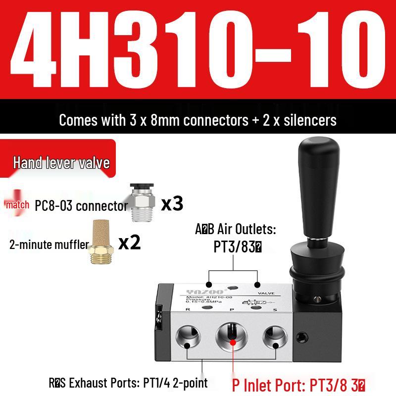 Pneumatisches Handhebelventil 4R210 4H210-08, Zylinder-Richtungssteuerventil 4H310 4R410, Manuelles pneumatisch gesteuertes Ventil.