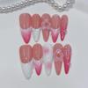 Pure Handmade 3D Gradient Pink Pearl Almond Nails - European & American Style