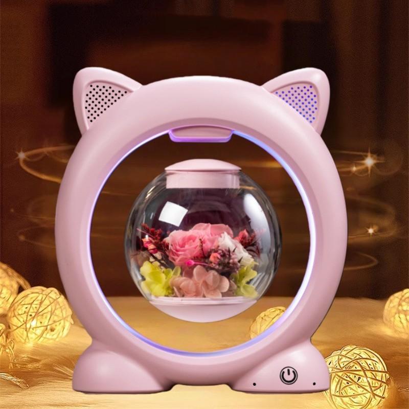 Magnetic Levitating Eternal Flower with Bluetooth Speaker 5W LED Light Floating Rotating Preserved Flower Valentine's Day Gift