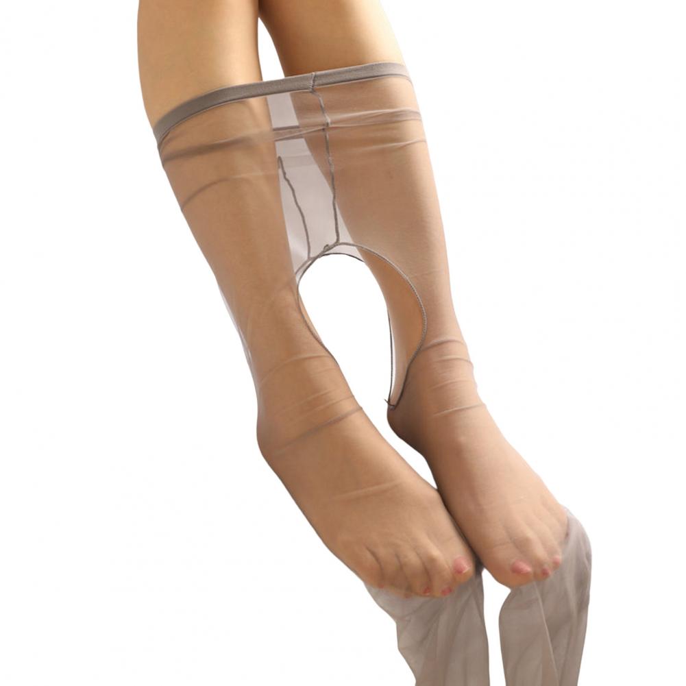 Women Pantyhose Sheer Open Crotch Ultra Thin Solid Color Sexy Hollow Out See Through Stretchy Stockings Leggings