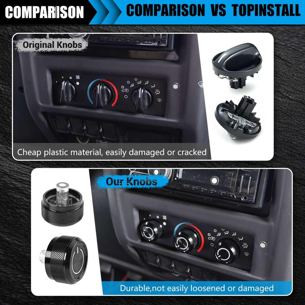 3Pcs Upgraded Climate Control Knobs for Jeep Wrangler 1999-2006 Accessories,A/C Control Switch Button Heater Blower Temperature Fan Speed