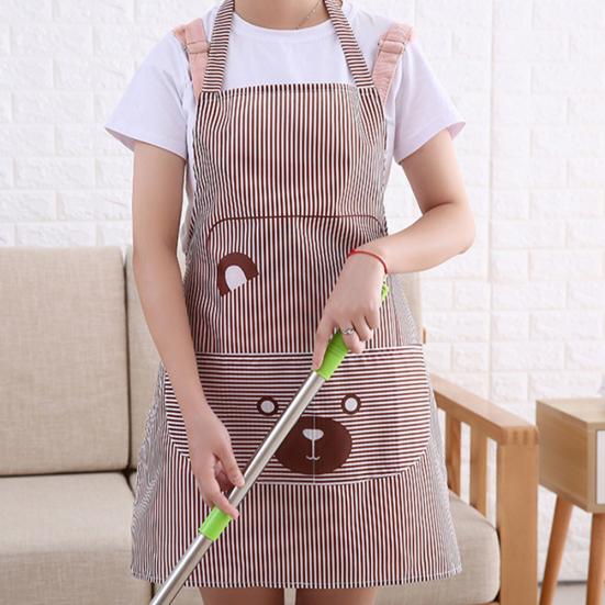 Cute Bear Cooking Restaurant Design Sleeveless Kitchen with Apron Cover Pocket