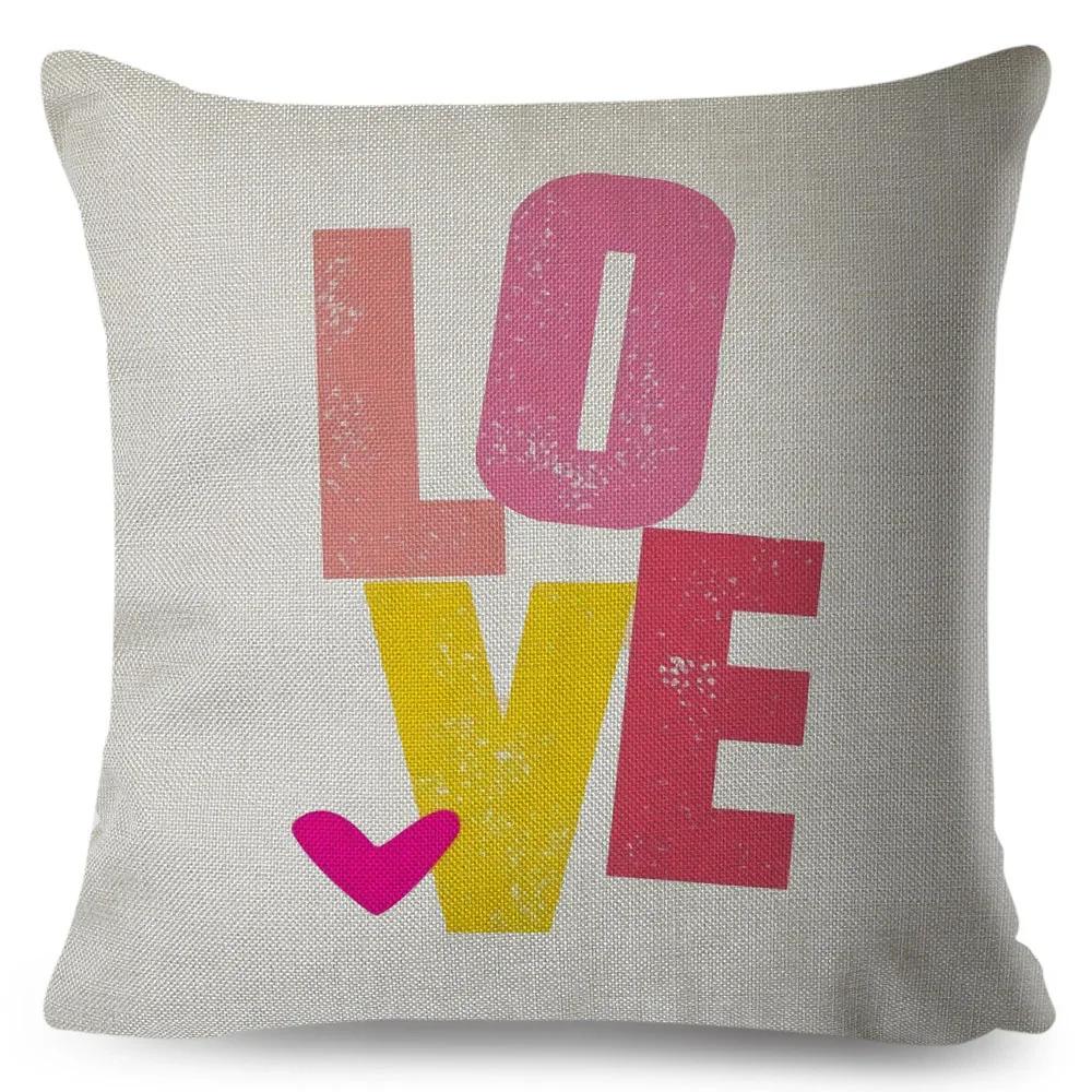 Nordic Style Love Heart Letter Pillowcase Decor Flower Printed Pillow Case for Home Car Sofa Polyester Cushion Cover X