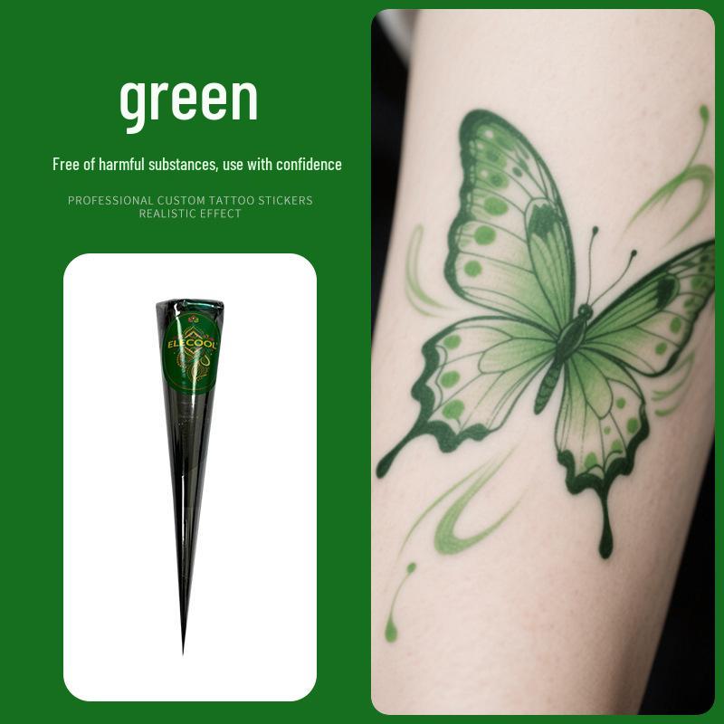 ELECOOL Waterproof Hand-painted Semi-Henna Tattoo Cream with Stencils and Stickers