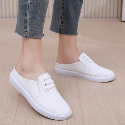 Weiße Damen 2024 Sommer Vielseitige Zwei-Wege-Flache Canvas-Slip-On-Schuhe