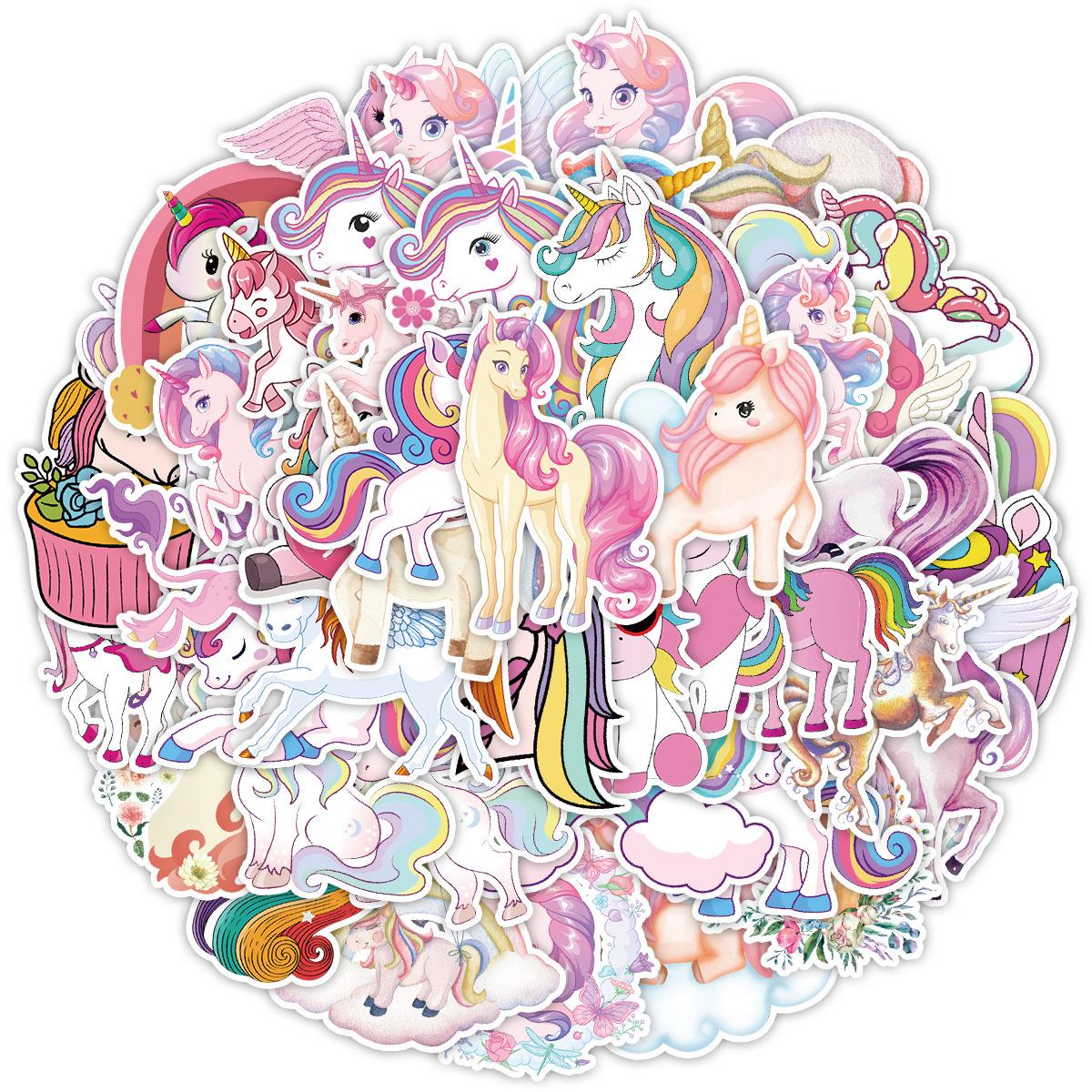 

50 Sheets of Pink Unicorn Graffiti Stickers, Cute Stationery Stickers, Water Cup and Computer Waterproof Decorative Stickers