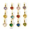 304 Stainless Steel Valentine's Day Charm Pendant 14K Gold Plated Heart Mini Multicolour Cubic Zirconia 11mm X 5.5mm, 1 Piece