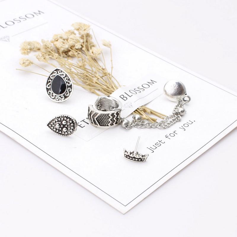 European & American Boho Retro Crown Water Drop Chain Earrings 4-Piece Set