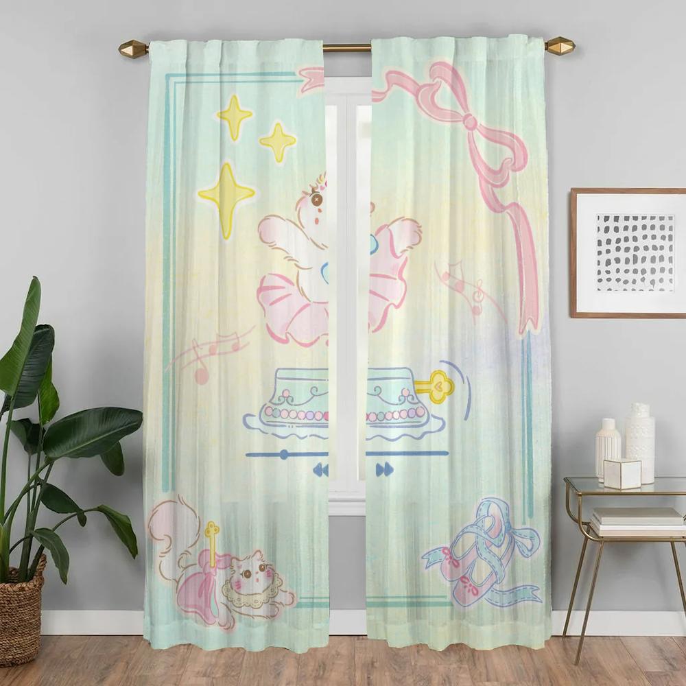 Pink Cat Shades Curtains Child Room Tulle for Bedroom Blackout Curtain Home Interior Curtains 2 Pieces Partition Living Kitchen