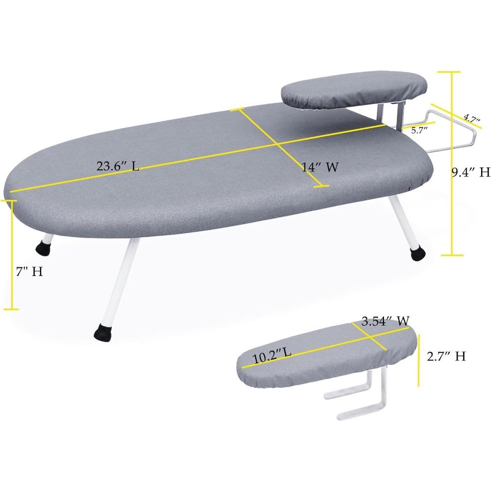 Tabletop Ironing Board 23.6" L X 14''W X 7''H with Removable Sleeve Board - Folding Legs Cotton Cover Travel Countertop Iron Board