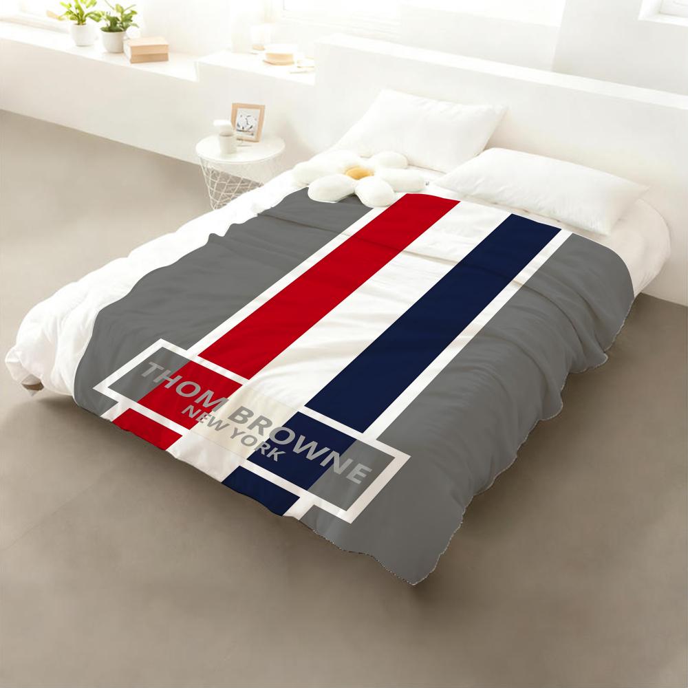Trendy Brand T-Thom B-browne Throw Cozy Soft Flannel Throw Lightweight Skin-Friendly for Sofa Bed Office & Travel