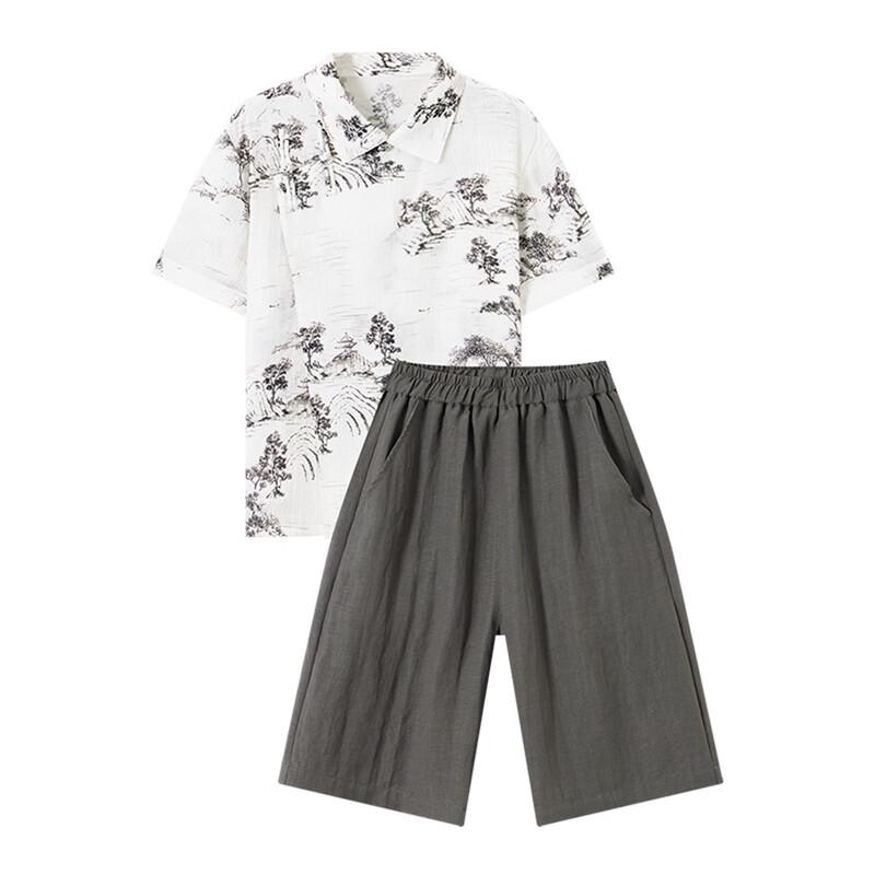 Boys' New Chinese Style Ink Wash Summer Two-Piece Set