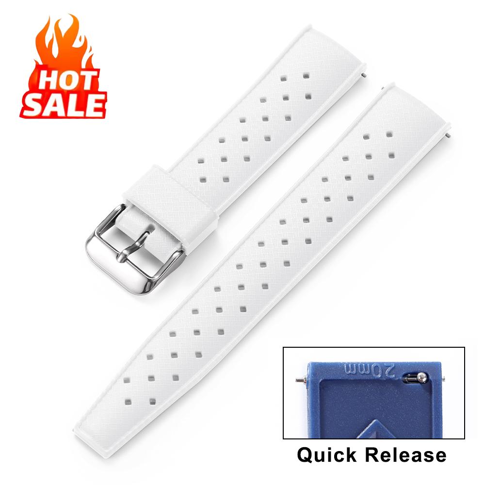 Premium Tropische FKM Gummiarmbänder 20mm 22mm Schnellverschluss Passform Flaches Ende Universelles Uhrenarmband Weiches Silikon Smartwatch Uhrenarmband