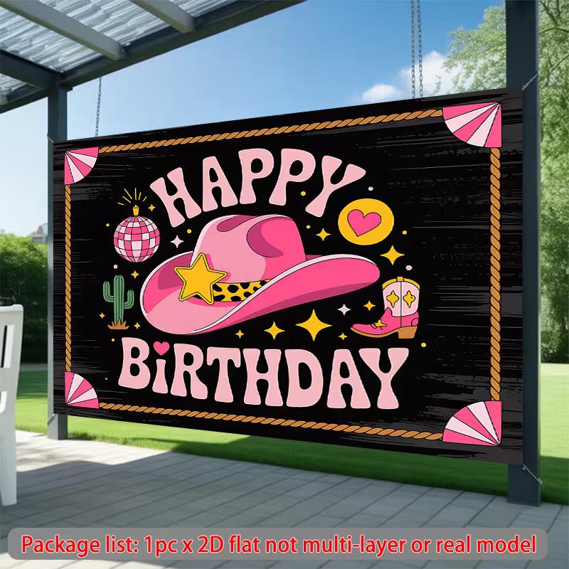 2D Retro Western Cowboy Themed Happy Birthday Backdrop for Kids & Teens Photoshoot