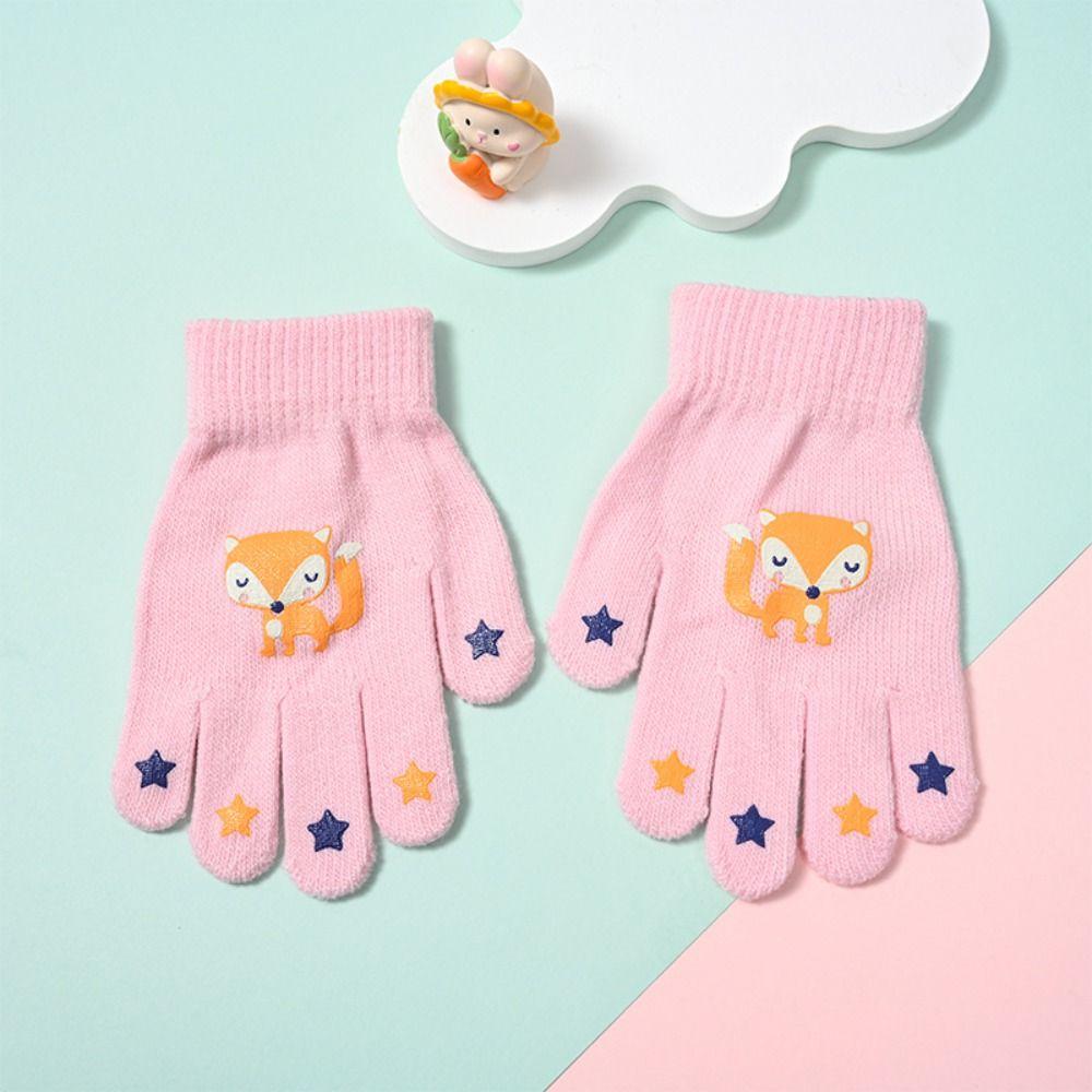 Cartoon Thicken Children Knitted Gloves Windproof Kids Winter Full Finger Gloves Animal Printing Pattern Writing Gloves Winter