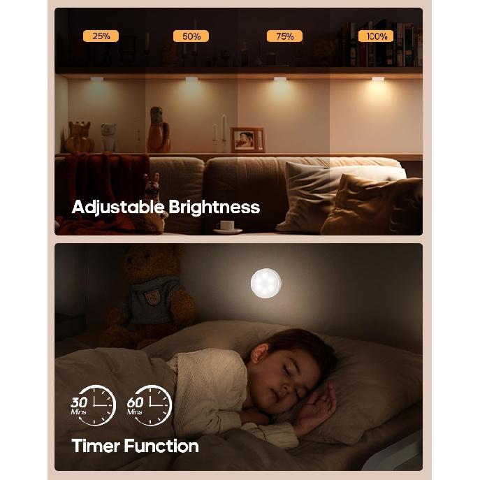 Puck Lights with Remote, Rechargeable White&13 RGB Colors Tap Lights, 6Pack | Under Cabinet Lights with Dimmer and Timer, LED Stick on Lights for
