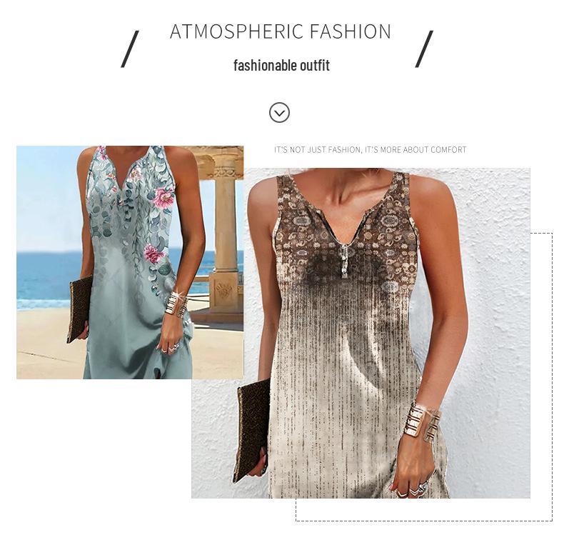 Women's Summer 2025 Slimming V-Neck Sleeveless Print Dress