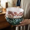 Pastoral Flower Ceramic Bowl Salad Bowl Round Noodle Bowl Household Retro Style Tableware Bowl Vegetable Bowl Soup Noodle Bowl