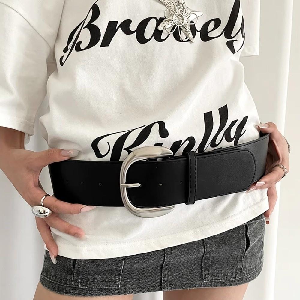 Retro Adjustable Wide Belt Leather White Waist Cincher Waist Belt Women