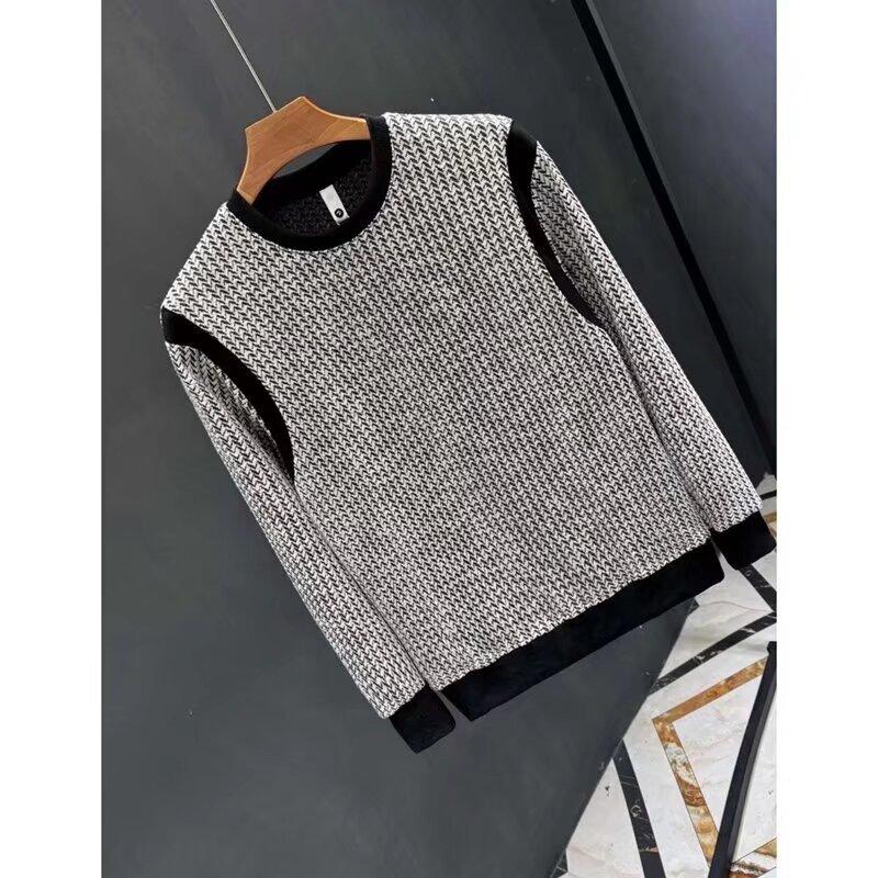 Frühling 2024 Herrenpullover Patchwork Verschiedene Farben Hautfreundlicher Stoff Modisches Vielseitiges Oberteil Lässiges Langarmhemd