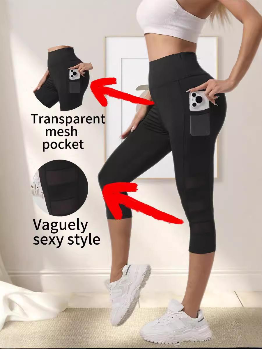 High-Waisted European Pocket Yoga Pants with Mesh Insets – Slimming, Butt-Lifting Sportswear Large чёрный