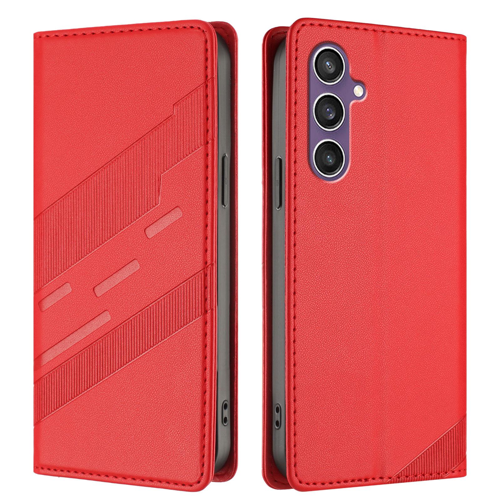 

For Samsung Galaxy S23 FE Phone Cases Punk Style Imprinted Wallet Stand Leather Cover Red