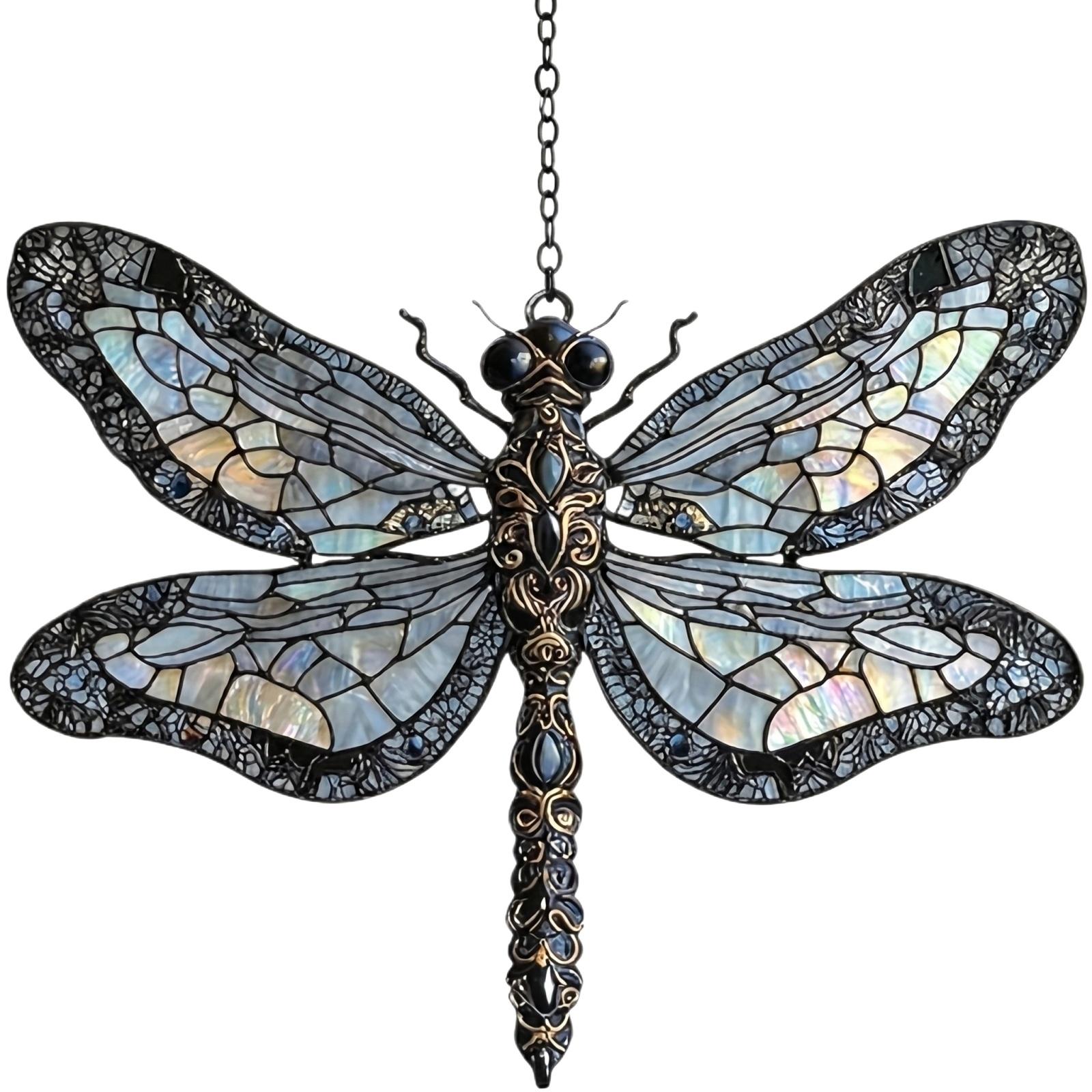 

2d Faux Acrylic , Acrylic Stained Faux Glass Window Hanging, Colorful Dragonflies Hanging Ornament, Acrylics Decor One Size белый