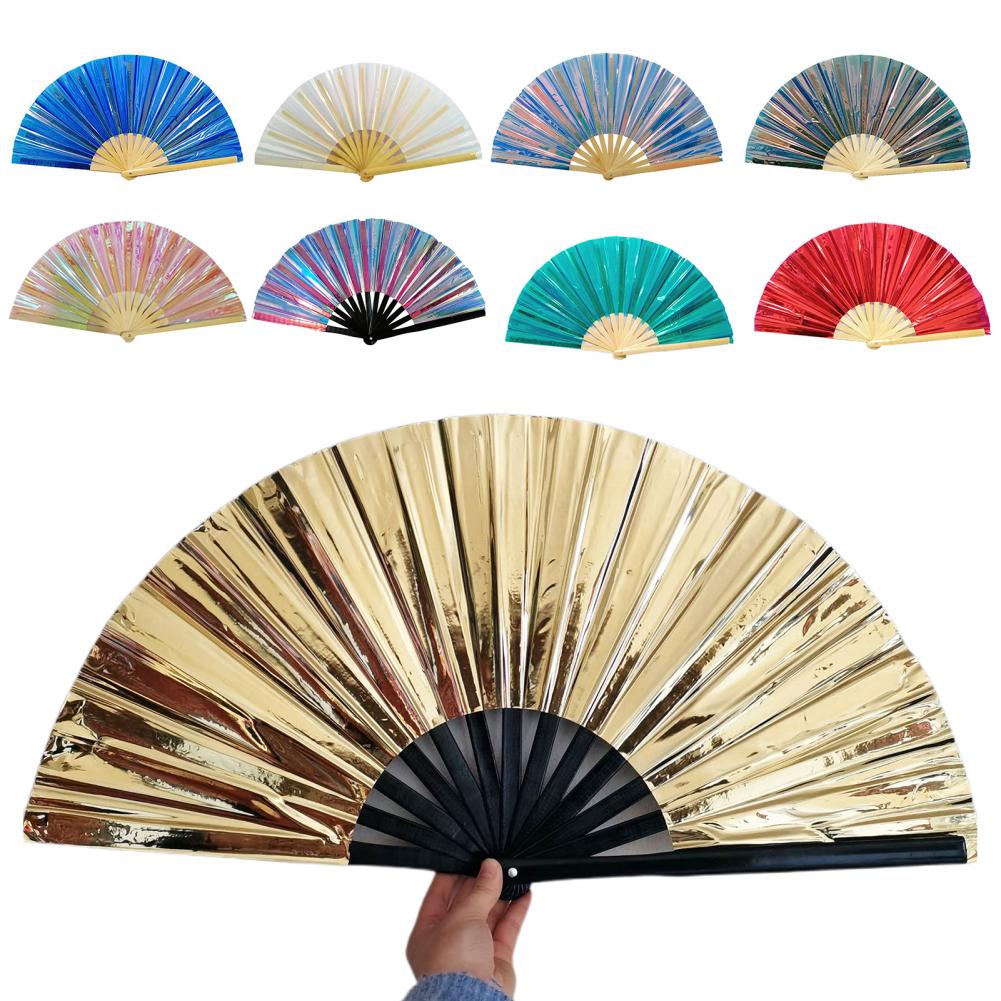 PVC Holographischer Faltfächer Irisierender Handfächer Sommerkühlfächer Dekoration Tanzaufführung Requisiten Pop Party Zubehör