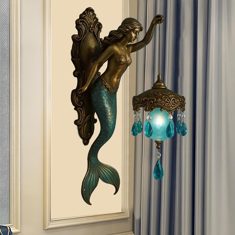 

Mermaid Wall Lamp,Vintage Base Design Night Light, Vintage Style Bedroom El Restaurant Decorative Wall Lamp золотой