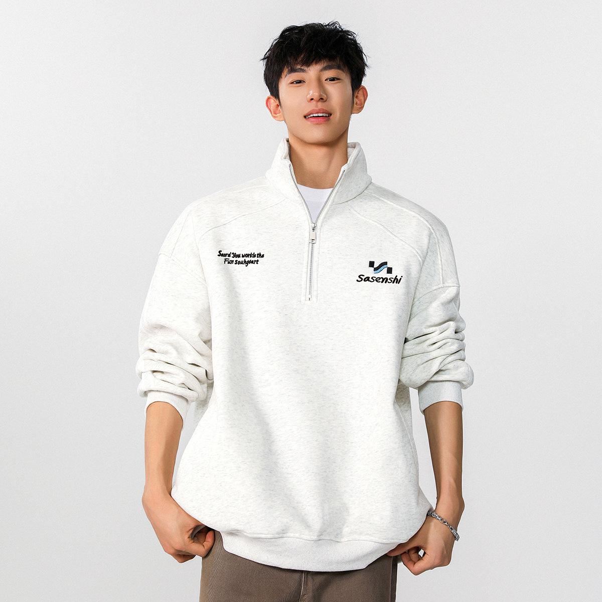 

Men s 2025 Autumn/Winter Retro Japanese Oversized Half-Zip Stand Collar Hoodie Jacket XL