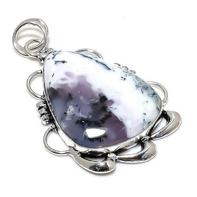 Natural Dendrite Opal Gemstone 925 Sterling Silver Gift Pendant 2.44" B7Y62
