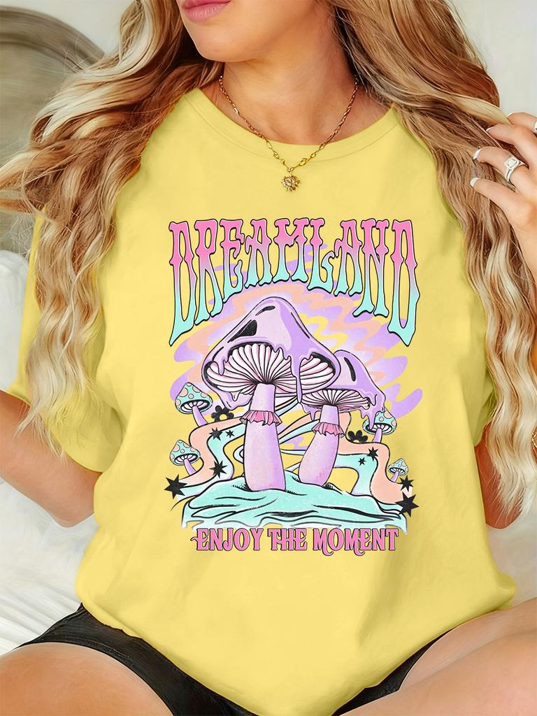 Dreamland Enjoy The Moment Printed TShirt Womens Basics Soft T Shirts Loose ONeck Short Sleeve Tops Summer Comfortable Clothes