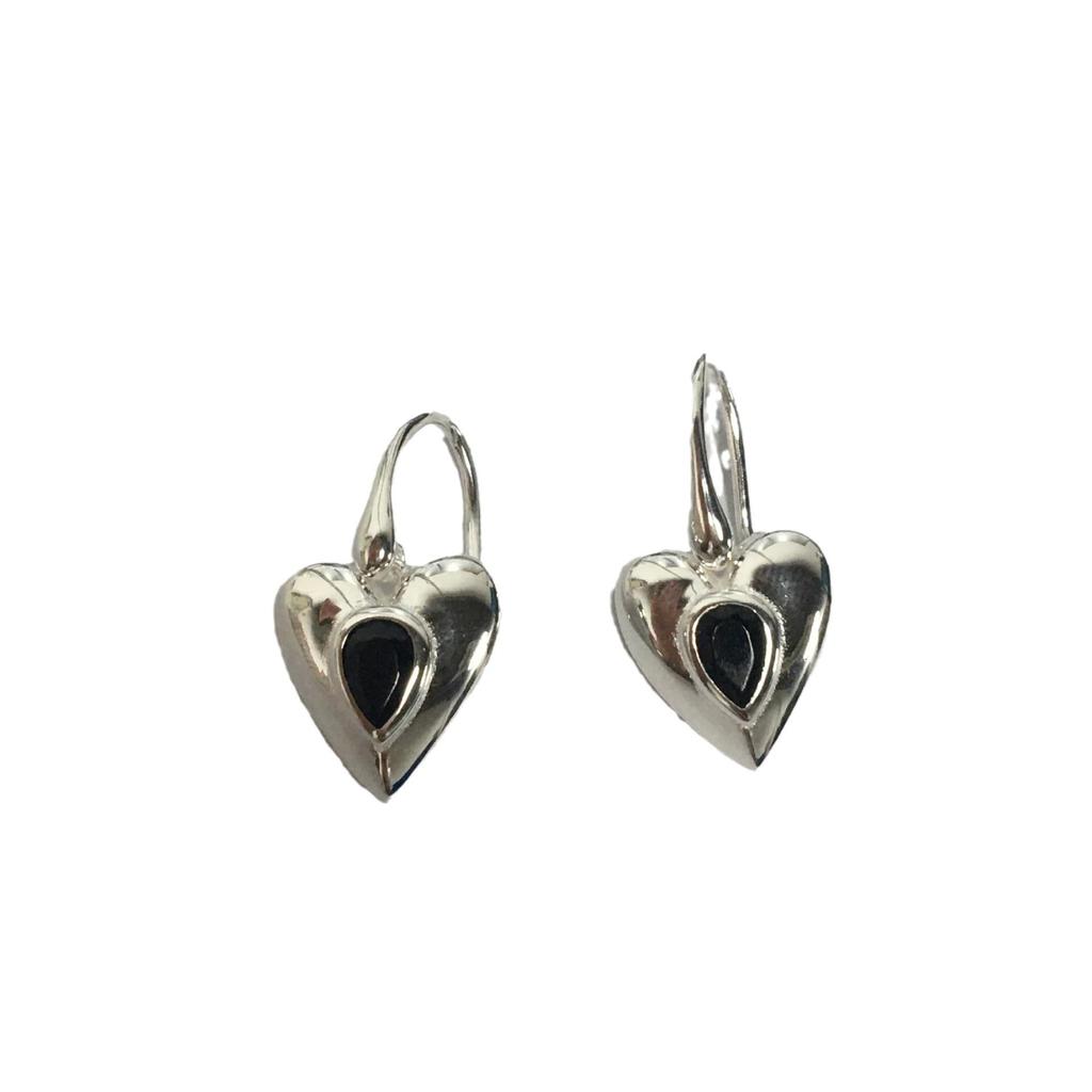 Su Chuang S925 Sterling Silver Black Agate Heart Earrings for Women - Light Luxury Peach Heart Hook Design.