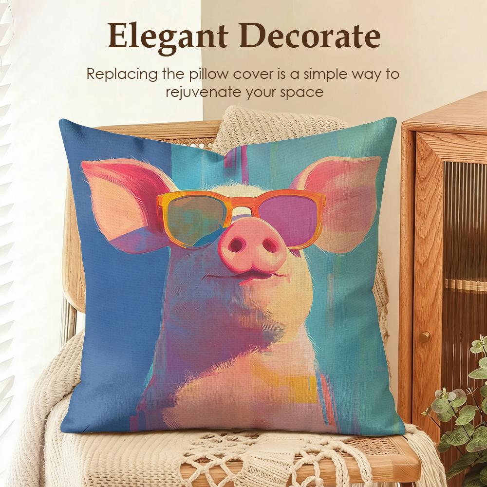 Cuscino Decorativo Amici Maialini Carini Divertenti Copricuscino Lino Naturale Tessuto Biologico Stampa Double Face Divano Arredamento Casa Cuscino Regalo