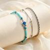 Set di cavigliere con catena blu e perline a forma di tartaruga marina stile Boho per donna, Cavigliera in acciaio inossidabile color argento, Gioielli alla moda per il piede