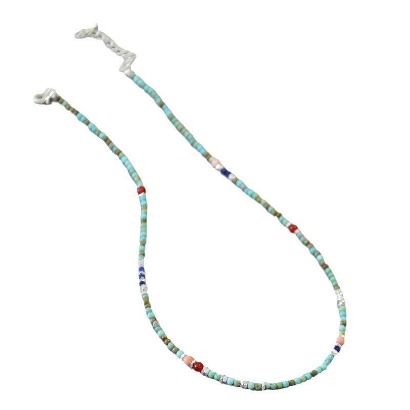 French niche design literary and retro Bohemian turquoise handmade beaded temperament extremely fine necklace collarbone chain