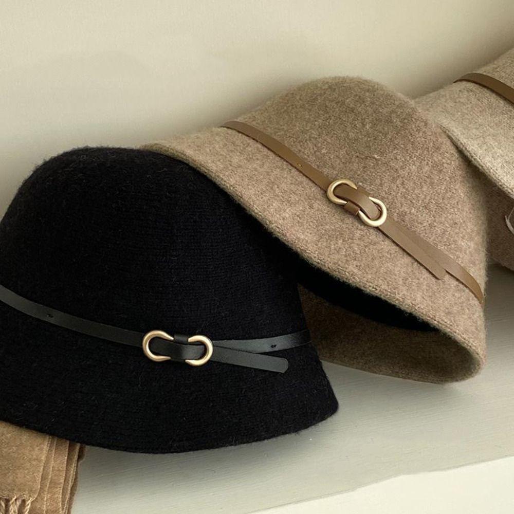Elegant Women's Formal hat Pure Color Basin Hat Retro Wool Fisherman Hat  Girl