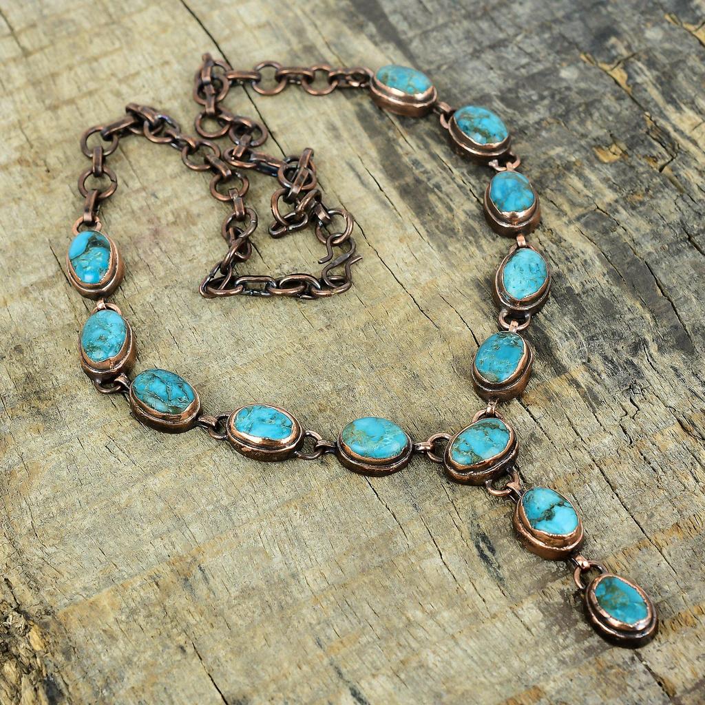Tibetan turquoise necklace electroformed copper necklace adjustable chain necklace handmade electroformed jewelry gemstone necklace for gift