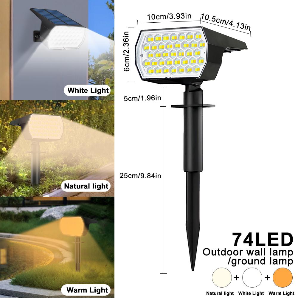 Solar Spot Lights Outdoor 86/74LED 3 Color Lighting Waterproof Solar Powered Landscape Spotlights Wall Yard Garden Pathway Lawn