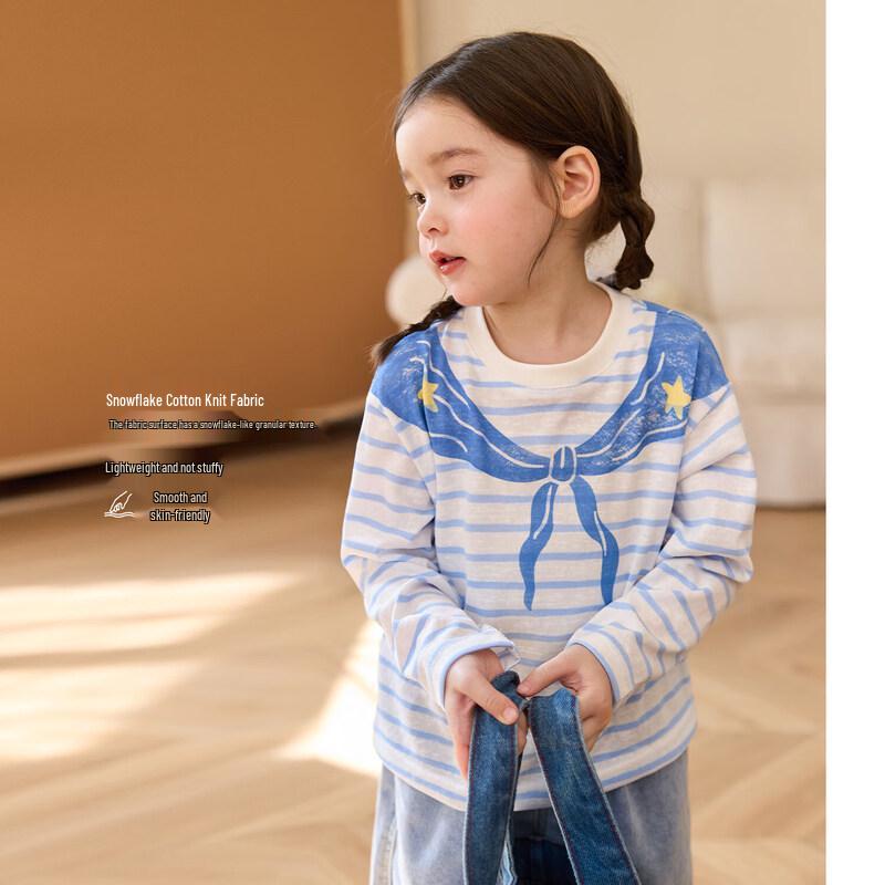 

LUSON Girls Navy Style Long Sleeve Scarf Collar T-shirt 140
