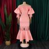 Women Off Shoulder Lantern Sleeve Solid Color Mermaid Long Bodycon Dress