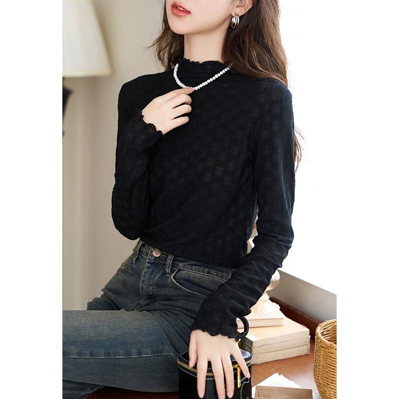 

Женская кружевная рубашка Mishow, новинка осени 2023, однотонная универсальная повседневная элегантная модная одежда с длинными рукавами, топы MXC44Z0127 S чёрный