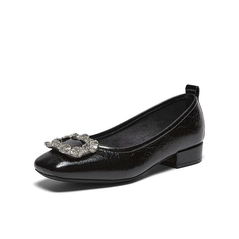 BASTO Fashion Shiny Rhinestone Commuting Low-Cut Square Toe Women's Flats