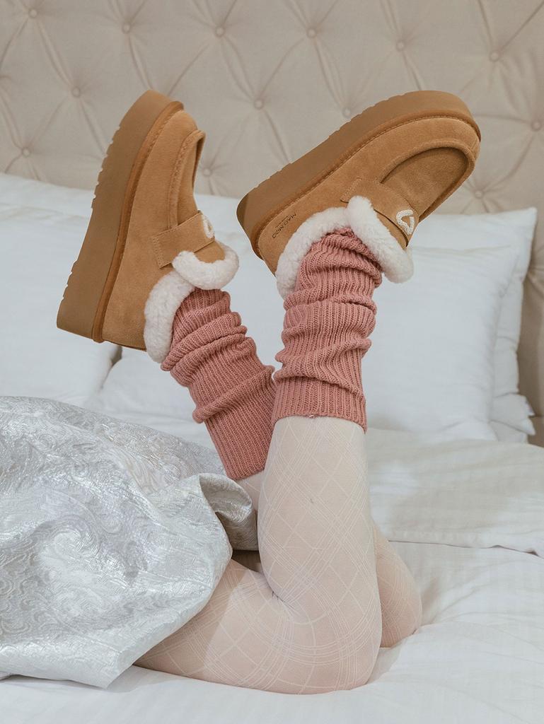 Mac Moc Boodle Soft Cowhide Heart Stitch Loafer-Style Ugg Boots 4Cm