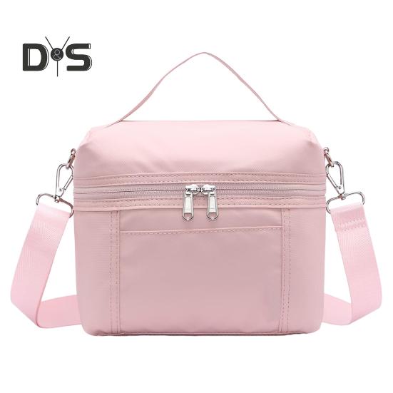 

Изолированная сумка для ланча для взрослых, легкий нейлоновый водонепроницаемый ланч-бокс со съемным ремешком, термосумка для ланча с двойной молнией для работы, пикников, кемпинга розовый