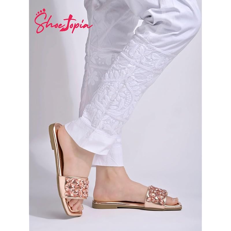 Shoetopia Women S Flat-721 Flat Sandal-5 Kids Uk (Flat-721-Rose-Gold)-Eu38 5 UK розового золота